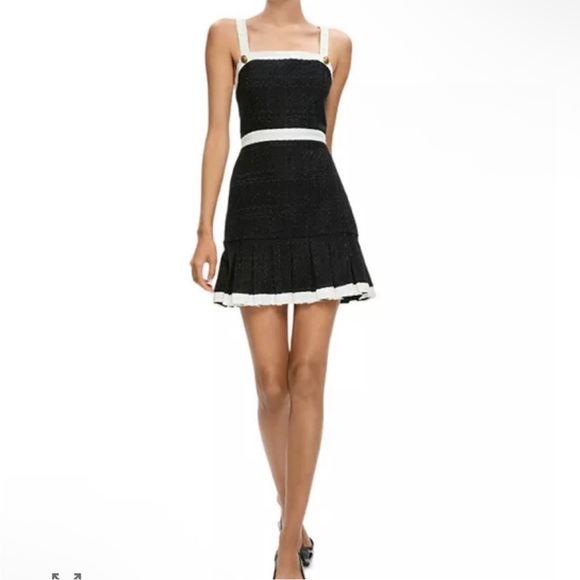 Alice + Olivia Dresses & Skirts - ALICE + OLIVIA Clarine Black White Trim Mini Square Neck Tweed Mini Dress Sz 10